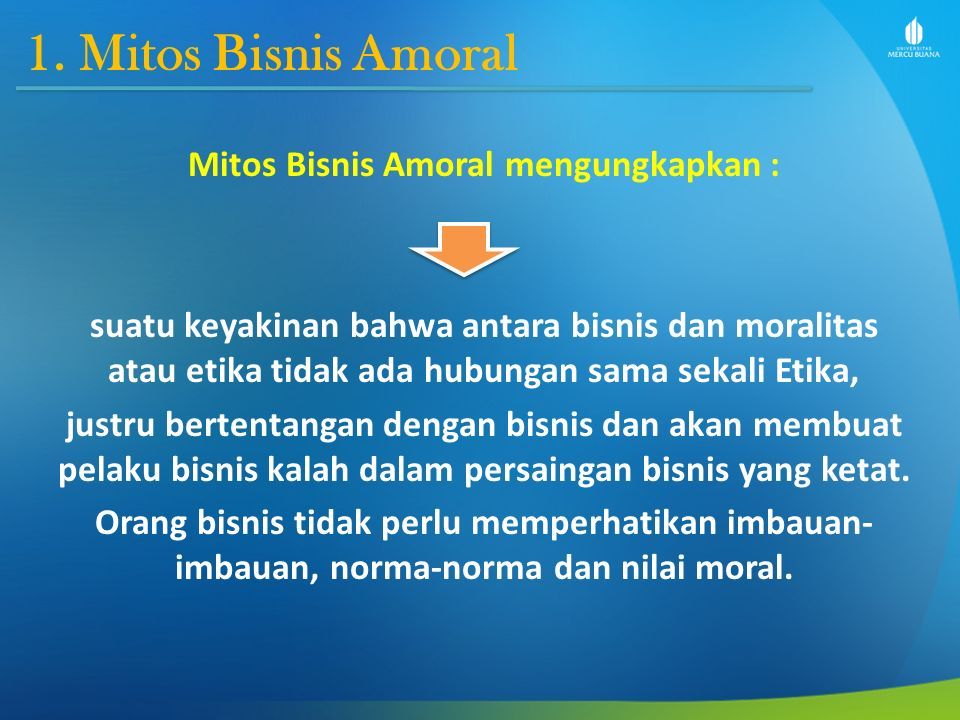 Modul Ke Fakultas Program Studi BISNIS DAN ETIKA 1 Mitos Bisnis Amoral