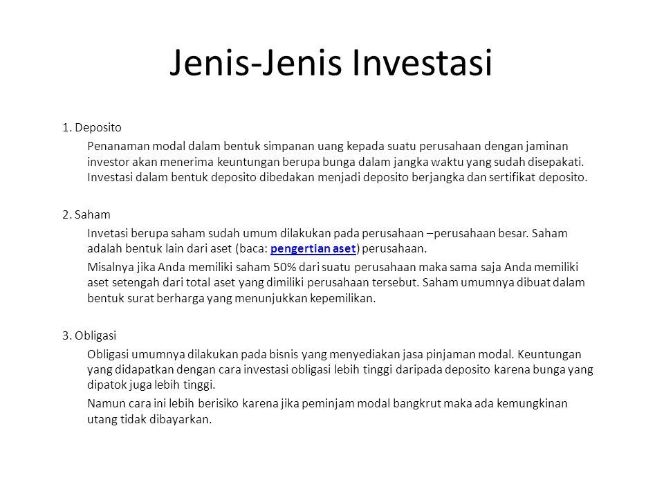 Pengertian Investasi Tujuan Manfaat Dan Jenis Jenis Investasi Ppt