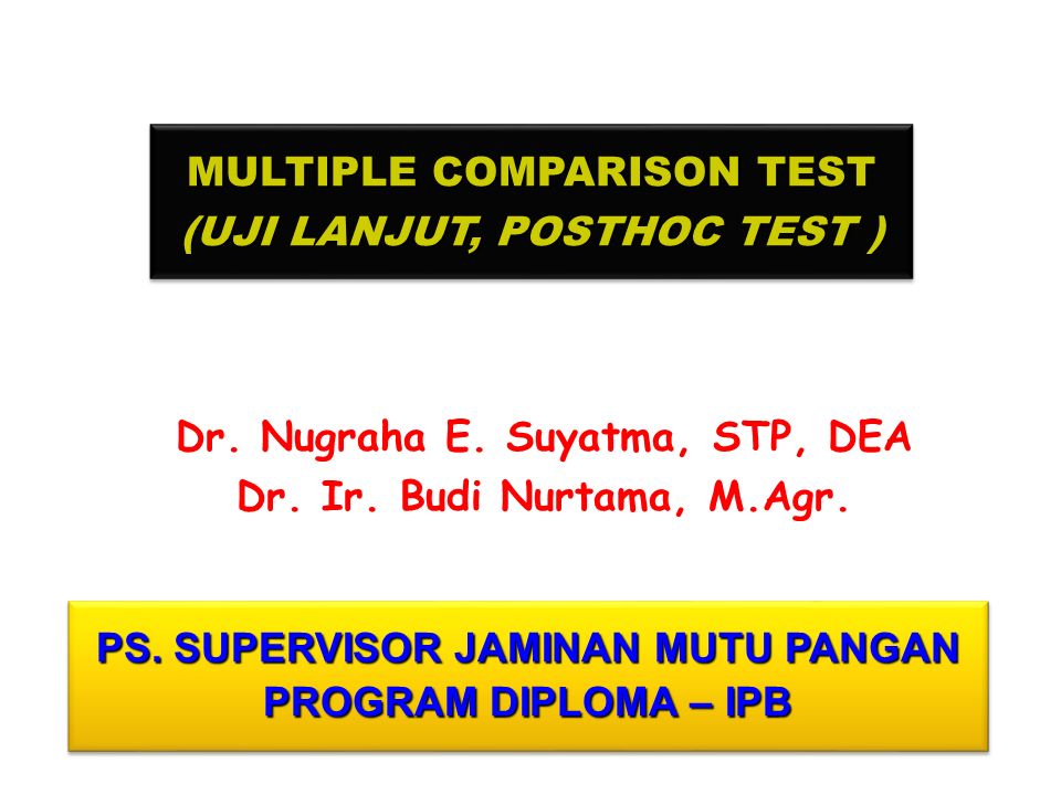 MULTIPLE COMPARISON TEST (UJI LANJUT, POSTHOC TEST ) MULTIPLE COMPARISON TEST (UJI LANJUT, POSTHOC TEST ) Dr.