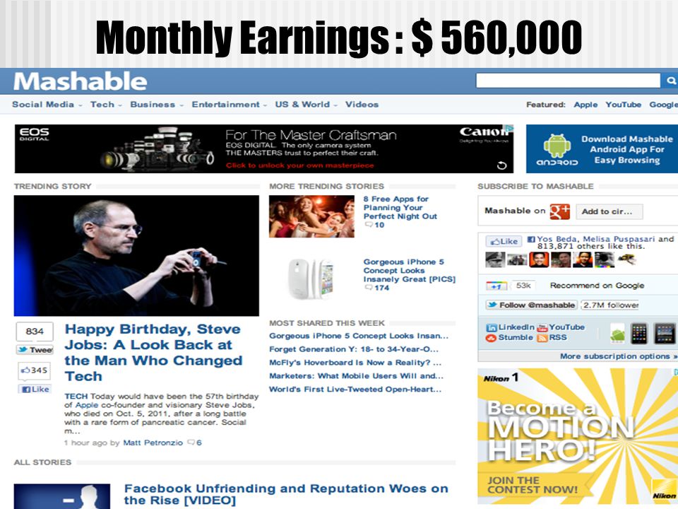 Monthly Earnings : $ 560,000
