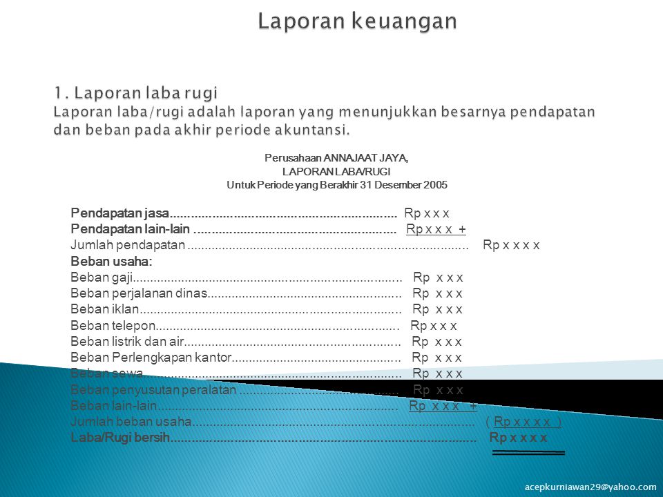 Perusahaan ANNAJAAT JAYA, LAPORAN LABA/RUGI Untuk Periode yang Berakhir 31 Desember 2005 Pendapatan jasa