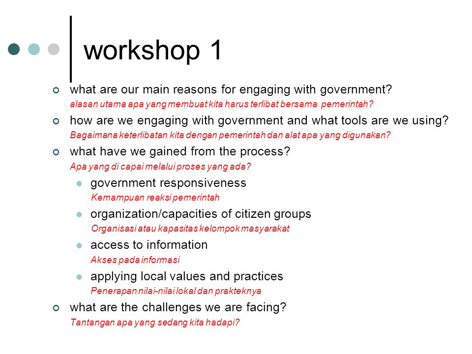 workshop 1 what are our main reasons for engaging with government.