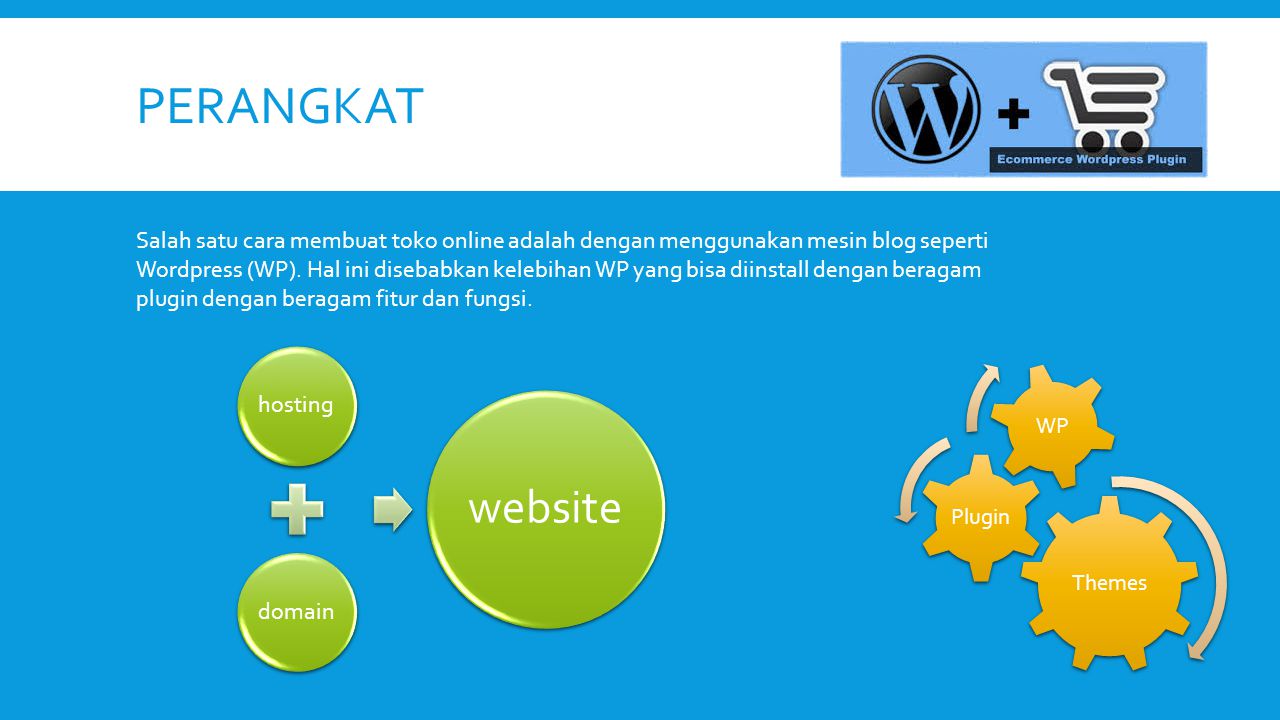PERANGKAT Salah satu cara membuat toko online adalah dengan menggunakan mesin blog seperti Wordpress (WP).