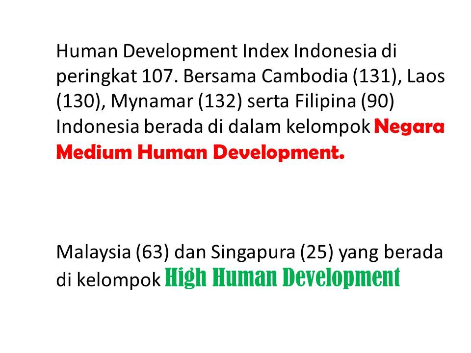 Human Development Index Indonesia di peringkat 107.