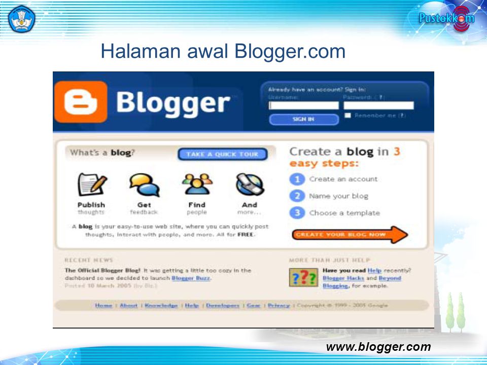 Halaman awal Blogger.com