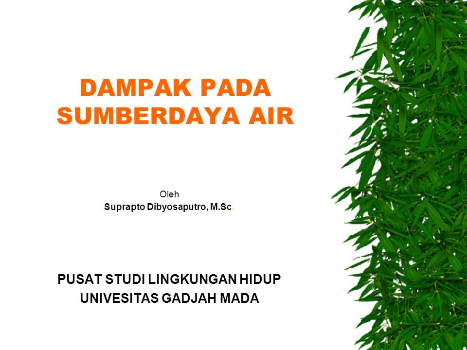 DAMPAK PADA SUMBERDAYA AIR Oleh Suprapto Dibyosaputro, M.Sc.