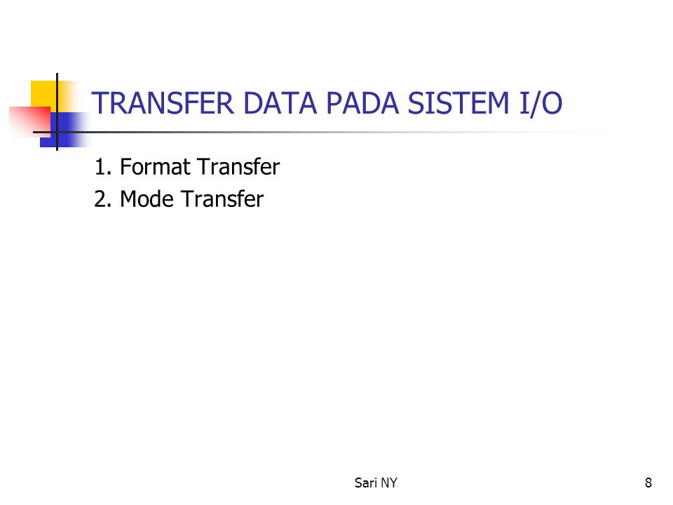 Sari NY8 TRANSFER DATA PADA SISTEM I/O 1. Format Transfer 2. Mode Transfer