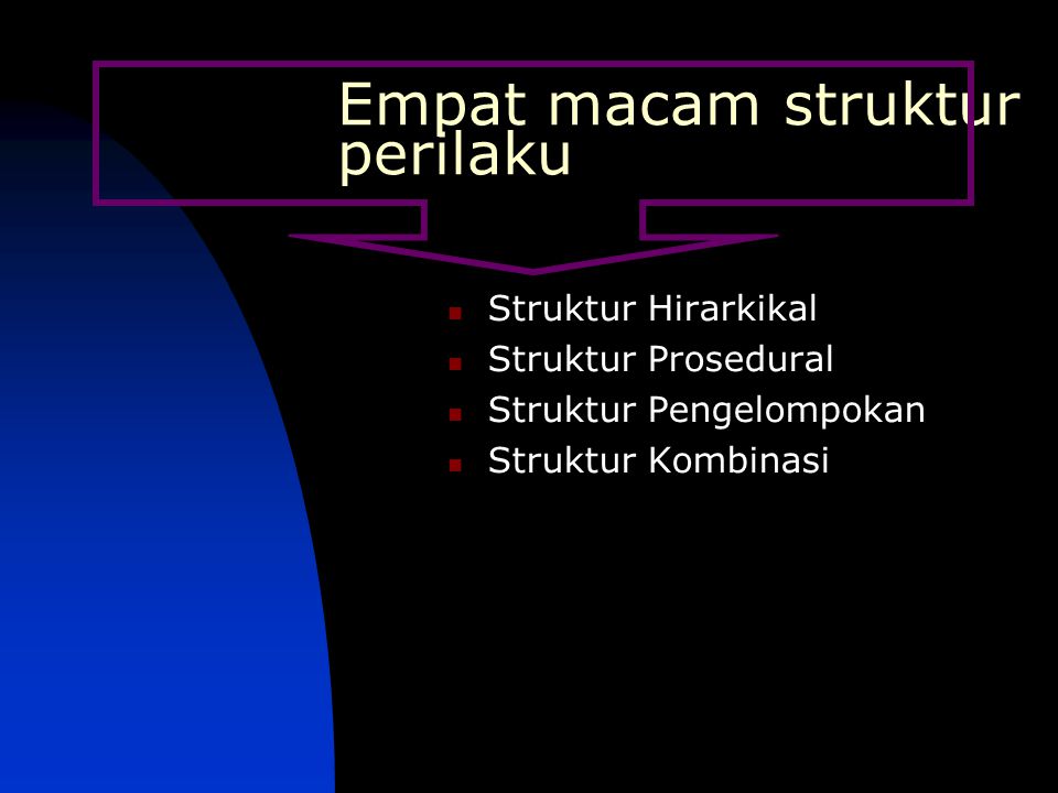 Empat macam struktur perilaku Struktur Hirarkikal Struktur Prosedural Struktur Pengelompokan Struktur Kombinasi