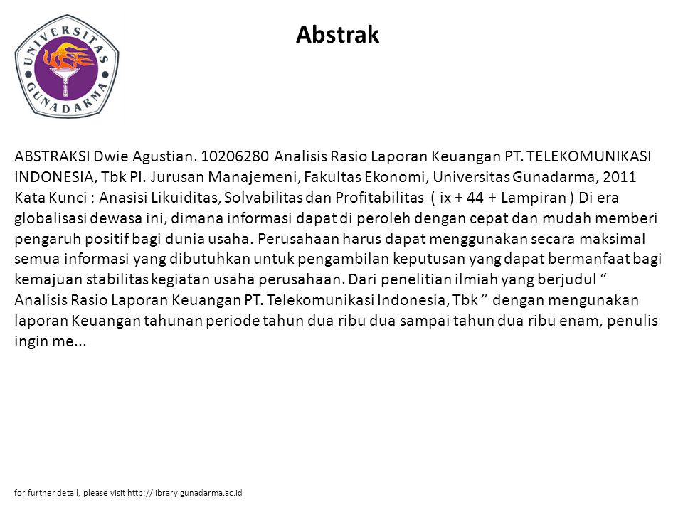 Abstrak ABSTRAKSI Dwie Agustian Analisis Rasio Laporan Keuangan PT.