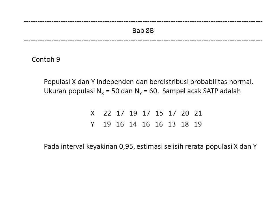 Bab 8B Contoh 9 Populasi X dan Y independen dan berdistribusi probabilitas normal.
