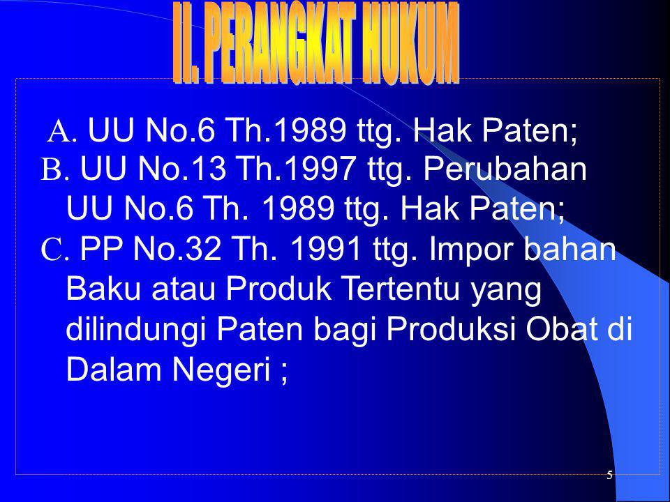 5 A. UU No.6 Th.1989 ttg. Hak Paten; B. UU No.13 Th.1997 ttg.
