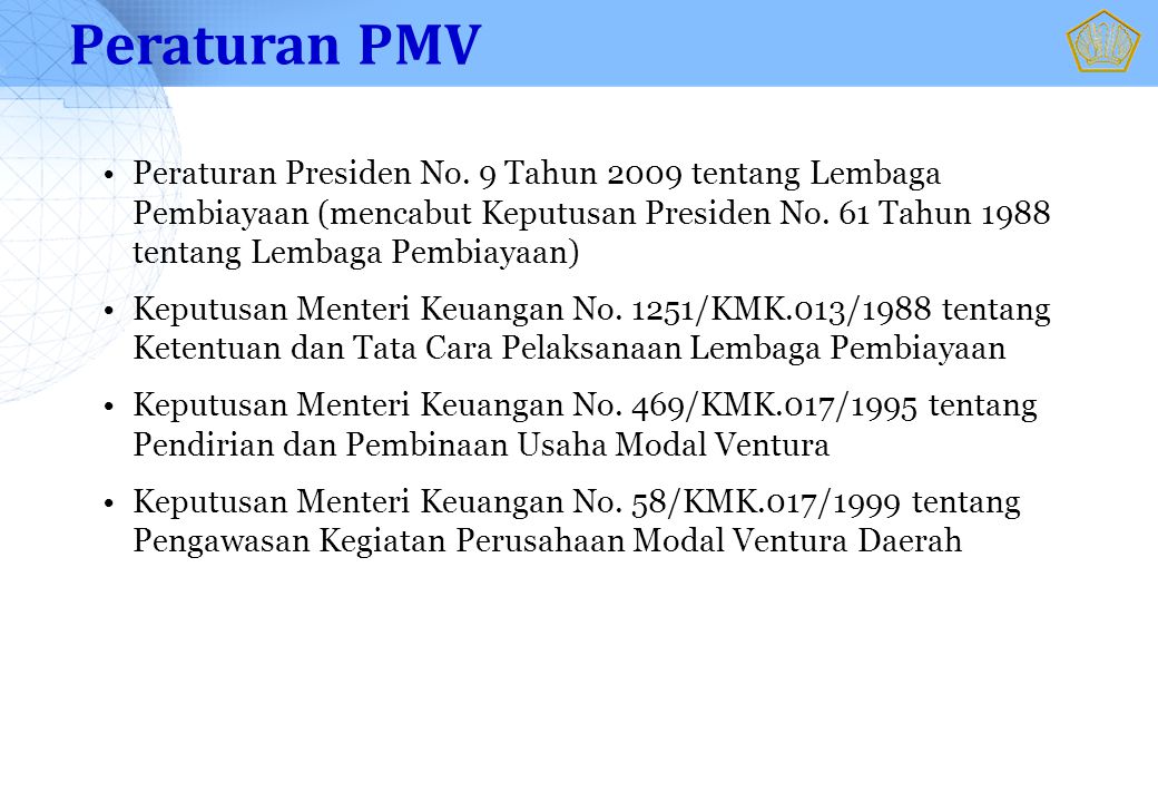 Peraturan PMV Peraturan Presiden No.