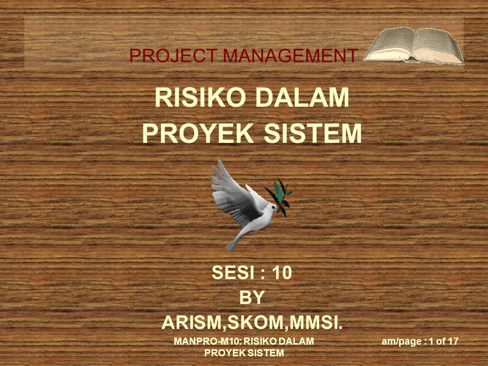 PROJECT MANAGEMENT MANPRO-M10: RISIKO DALAM PROYEK SISTEM am/page : 1 of 17 RISIKO DALAM PROYEK SISTEM SESI : 10 BY ARISM,SKOM,MMSI.