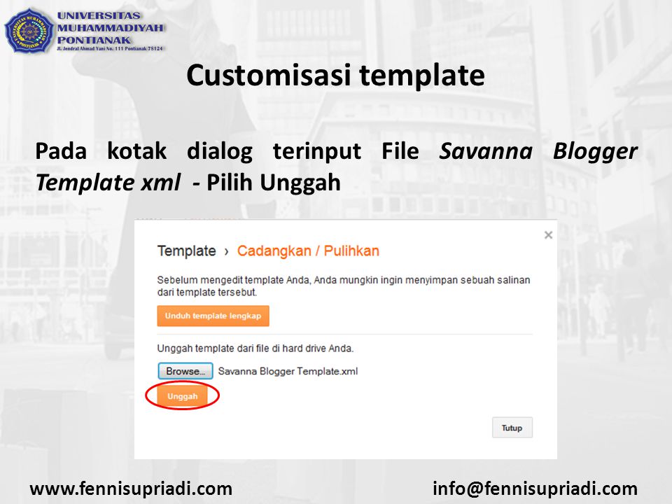 Customisasi template Pada kotak dialog terinput File Savanna Blogger Template xml - Pilih Unggah