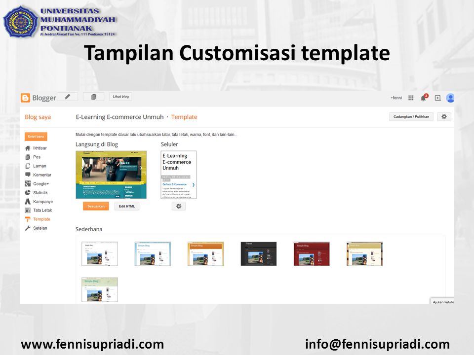 Tampilan Customisasi template
