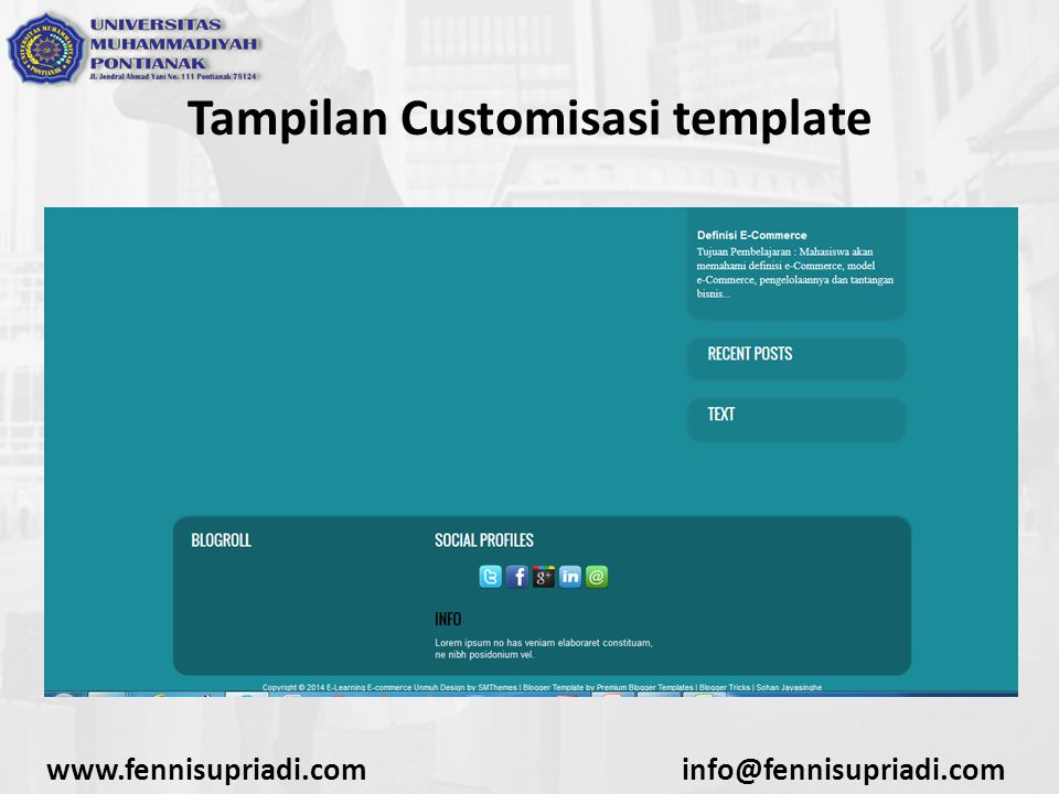 Tampilan Customisasi template