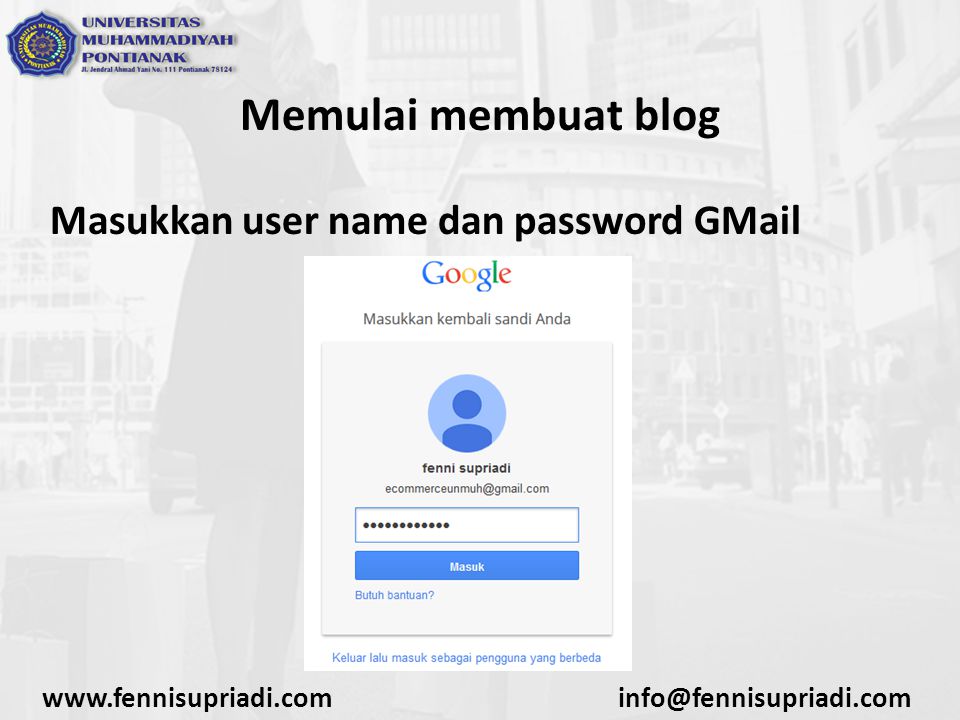 Memulai membuat blog Masukkan user name dan password GMail