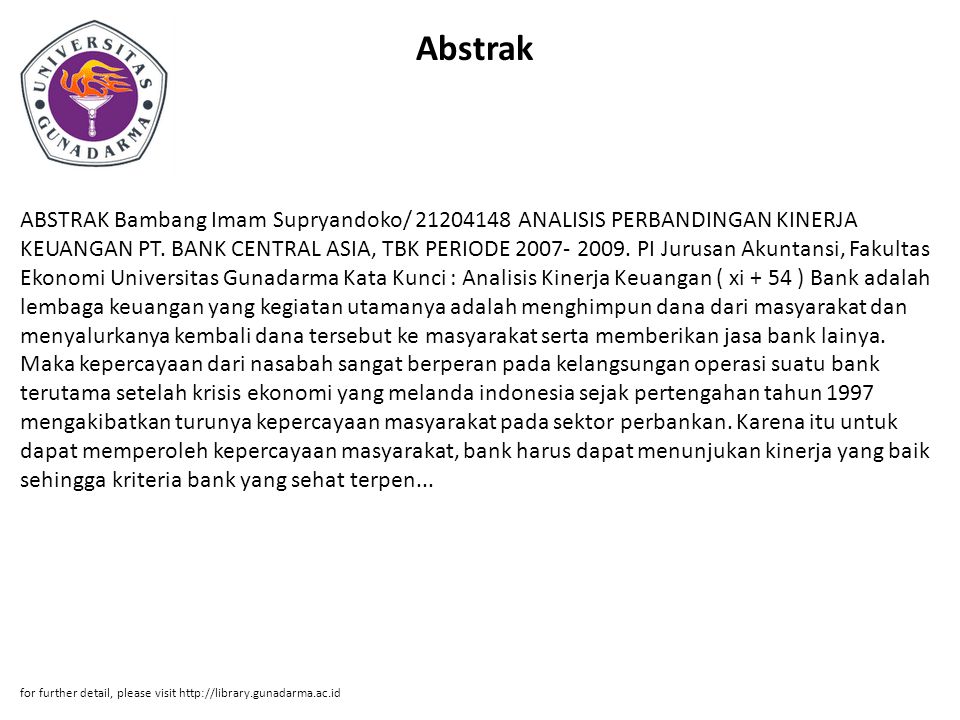 Abstrak ABSTRAK Bambang Imam Supryandoko/ ANALISIS PERBANDINGAN KINERJA KEUANGAN PT.