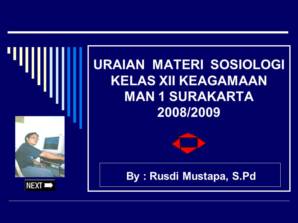 URAIAN MATERI SOSIOLOGI KELAS XII KEAGAMAAN MAN 1 SURAKARTA 2008/2009 By : Rusdi Mustapa, S.Pd