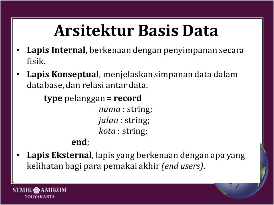 Arsitektur Basis Data Lapis Internal, berkenaan dengan penyimpanan secara fisik.