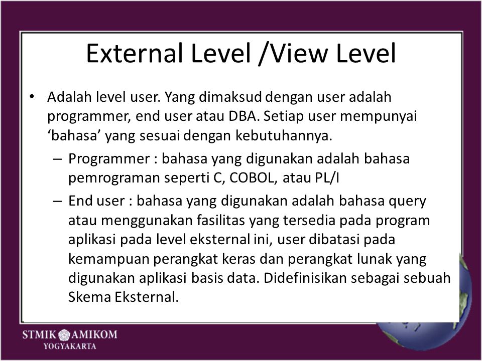 External Level /View Level Adalah level user.