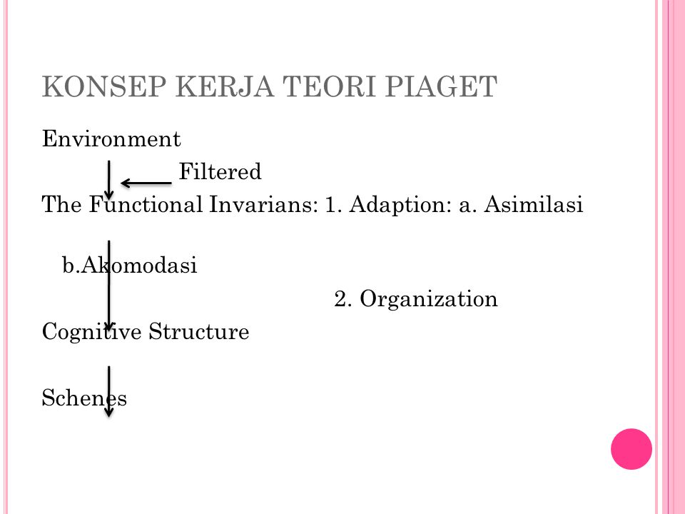 KONSEP KERJA TEORI PIAGET Environment Filtered The Functional Invarians: 1.