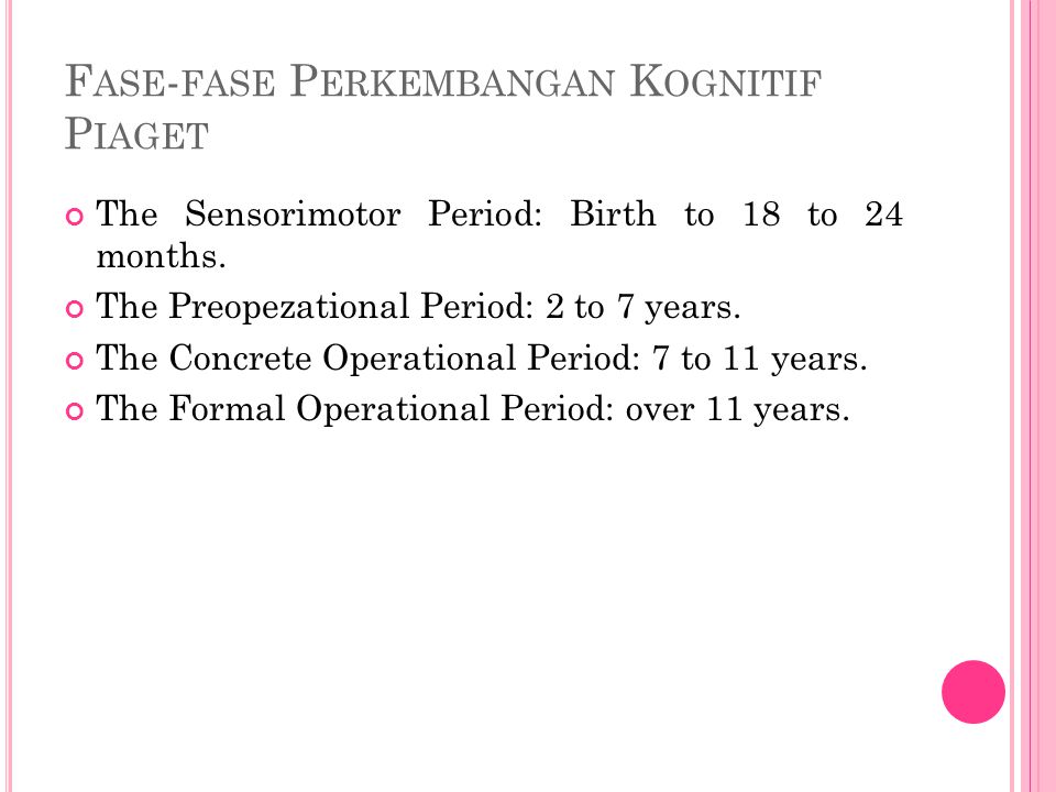 F ASE - FASE P ERKEMBANGAN K OGNITIF P IAGET The Sensorimotor Period: Birth to 18 to 24 months.