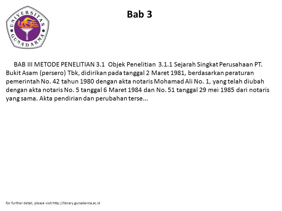 Bab 3 BAB III METODE PENELITIAN 3.1 Objek Penelitian Sejarah Singkat Perusahaan PT.