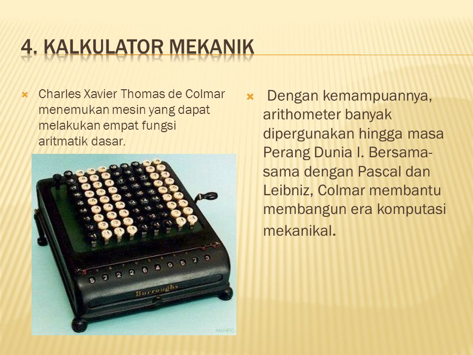  Charles Xavier Thomas de Colmar menemukan mesin yang dapat melakukan empat fungsi aritmatik dasar.