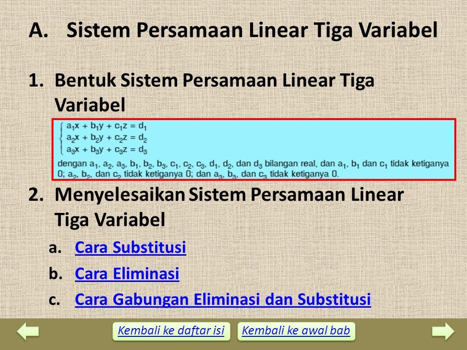 Kembali Ke Daftar Isi BAB III Sistem Persamaan Linear Tiga Variabel A ...