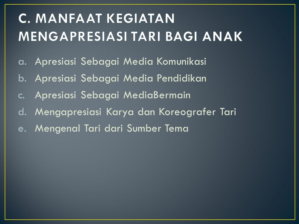 APRESIASI MUSIK DAN TARI. KB.1 APRESIASI MUSIK ANAK Apresiasi Terhadap ...