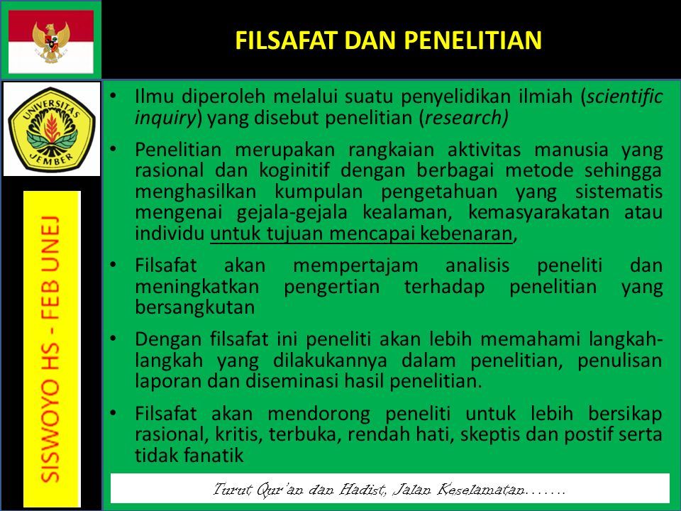 Turut Qur’an Dan Hadist, Jalan Keselamatan……. FILSAFAT, PENELITIAN ...