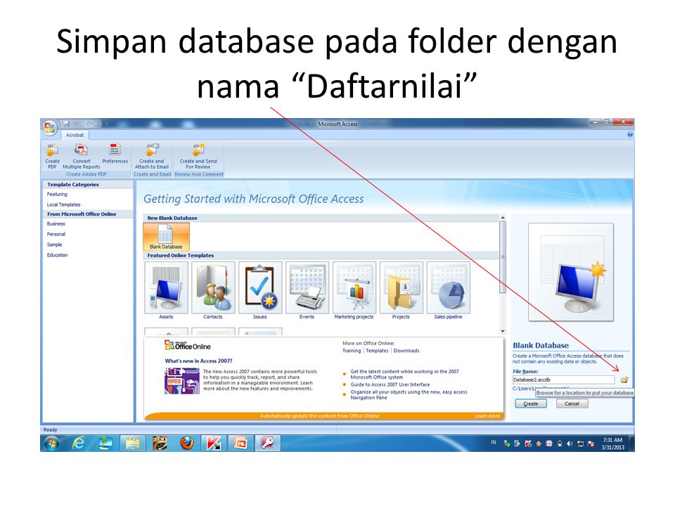 Simpan database pada folder dengan nama Daftarnilai