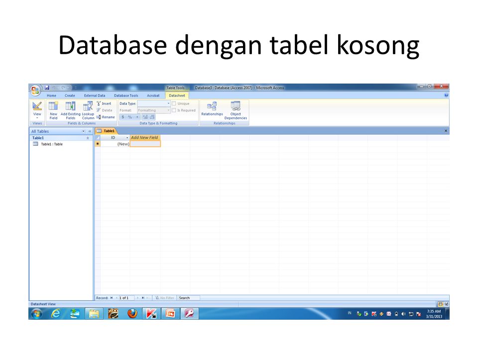 Database dengan tabel kosong