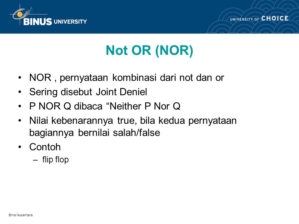 Bina Nusantara Exclusive OR(ExOR) P exclusive or Q.