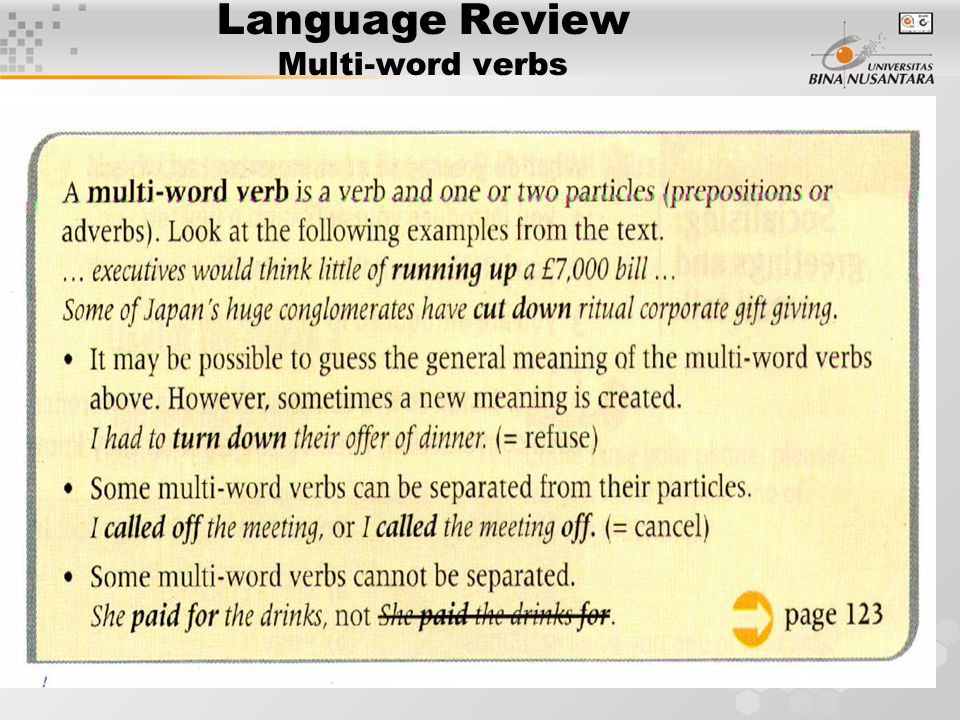 Multi word verbs