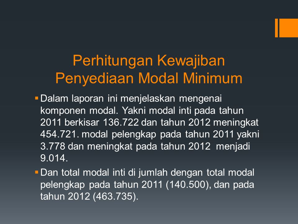 Perhitungan Kewajiban Penyediaan Modal Minimum  Dalam laporan ini menjelaskan mengenai komponen modal.