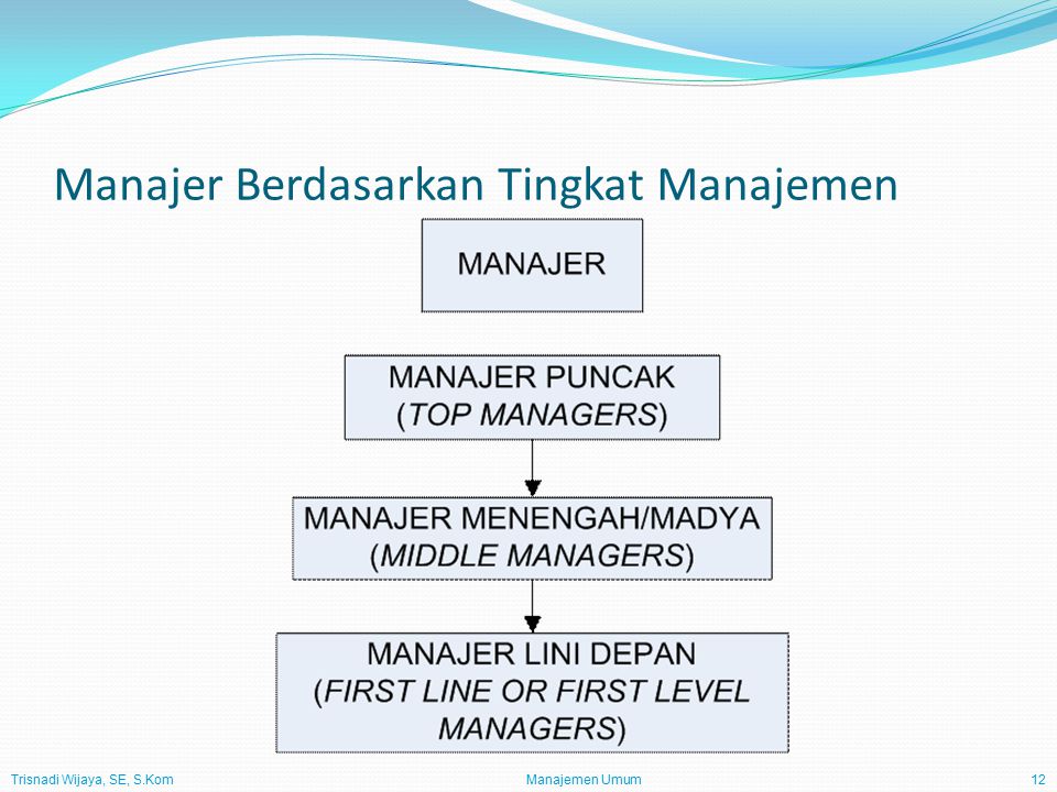 Trisnadi Wijaya, SE, S.Kom Manajemen Umum12 Manajer Berdasarkan Tingkat Manajemen
