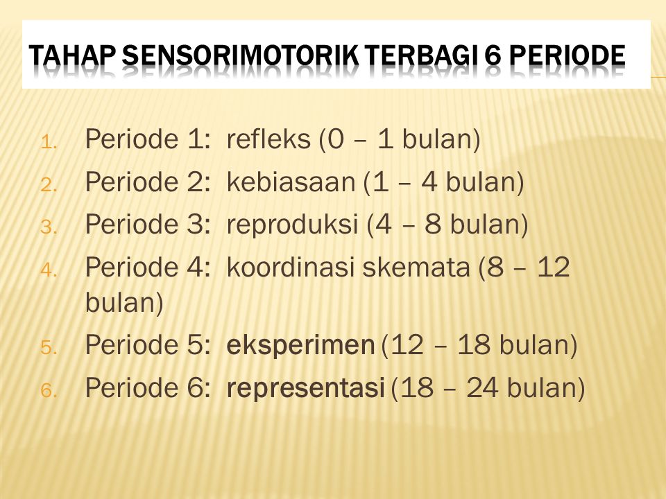 1. Periode 1: refleks (0 – 1 bulan) 2. Periode 2: kebiasaan (1 – 4 bulan) 3.