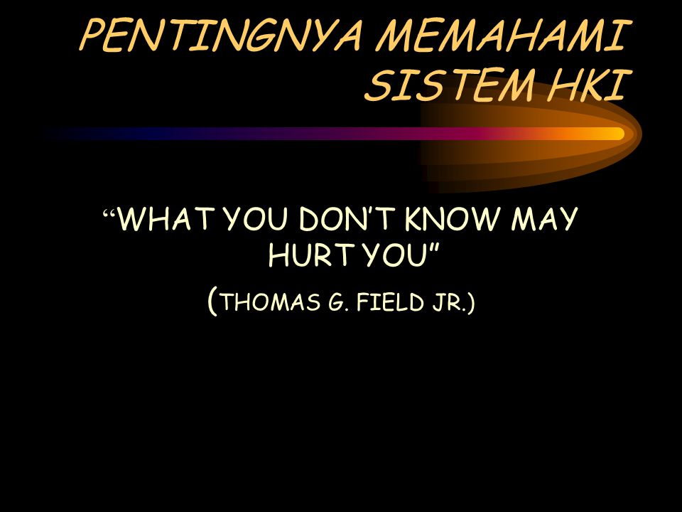 PENTINGNYA MEMAHAMI SISTEM HKI WHAT YOU DON’T KNOW MAY HURT YOU ( THOMAS G. FIELD JR.)