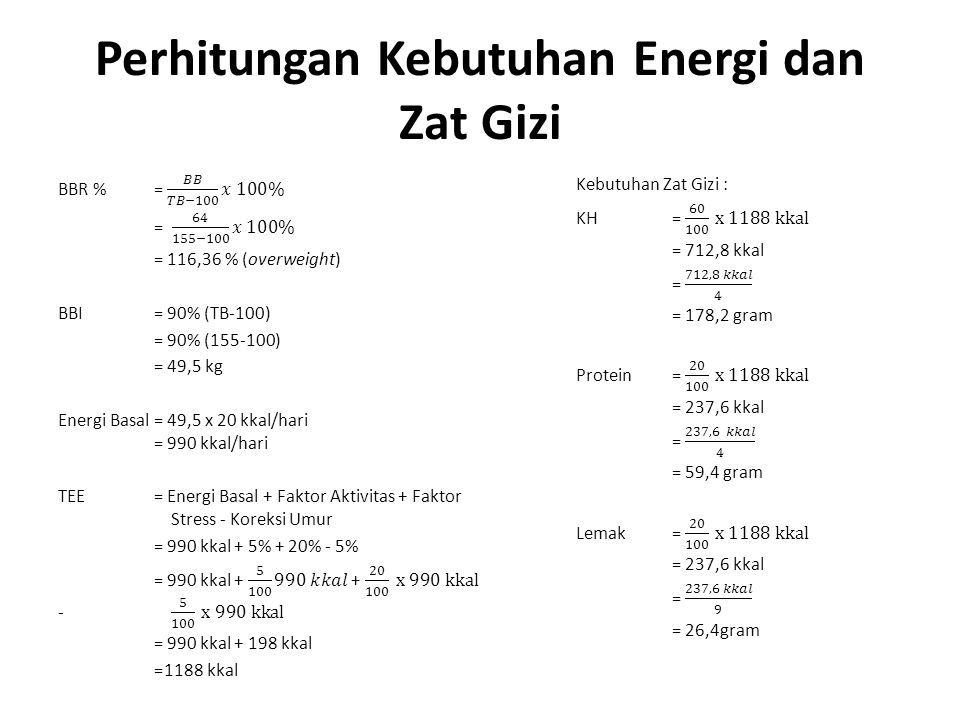 Perhitungan Kebutuhan Energi dan Zat Gizi