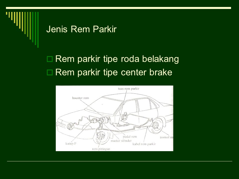 Jenis Rem Parkir  Rem parkir tipe roda belakang  Rem parkir tipe center brake