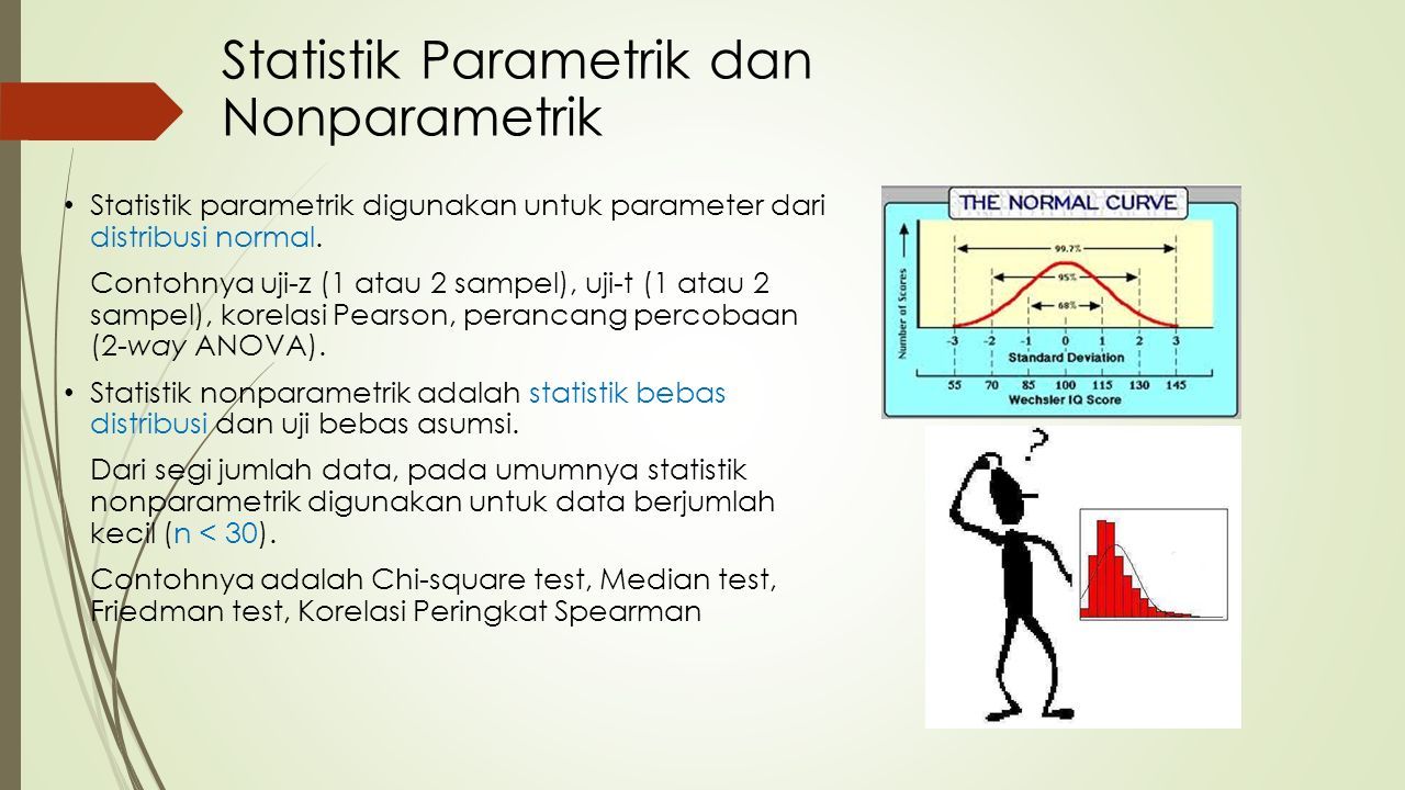 Statistik parametrik digunakan untuk parameter dari distribusi normal.