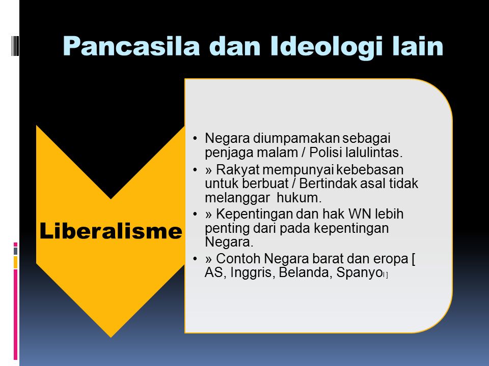 Pancasila dan Ideologi lain Liberalisme Negara diumpamakan sebagai penjaga malam / Polisi lalulintas.