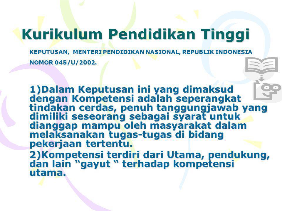 Kurikulum Pendidikan Tinggi KEPUTUSAN, MENTERI PENDIDIKAN NASIONAL, REPUBLIK INDONESIA NOMOR 045/U/2002.