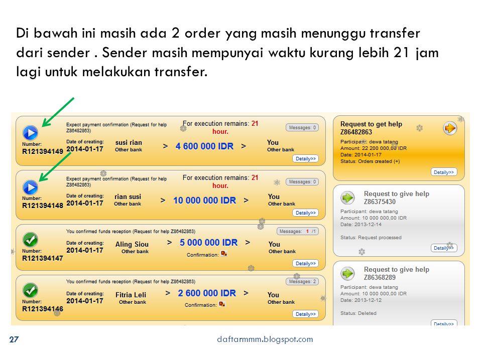 daftarmmm.blogspot.com 27 Di bawah ini masih ada 2 order yang masih menunggu transfer dari sender.