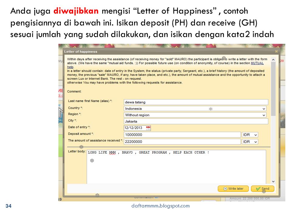 daftarmmm.blogspot.com 34 Anda juga diwajibkan mengisi Letter of Happiness , contoh pengisiannya di bawah ini.