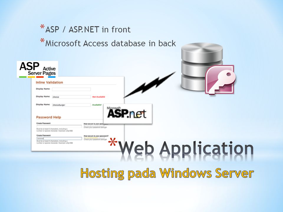 * ASP / ASP.NET in front * Microsoft Access database in back
