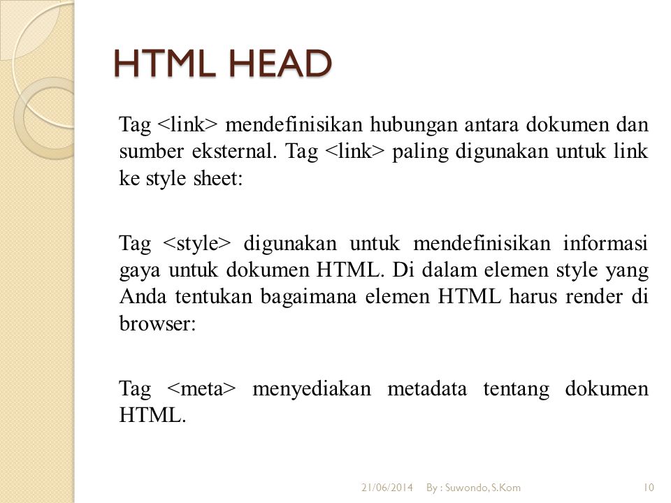 HTML HEAD Tag mendefinisikan hubungan antara dokumen dan sumber eksternal.