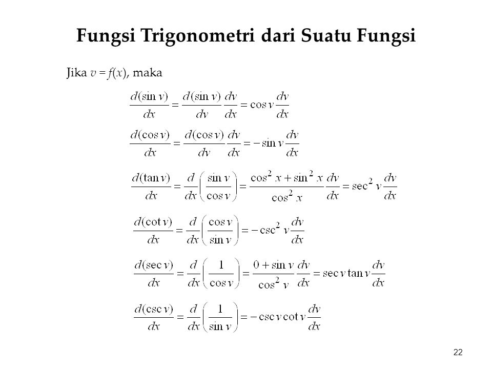 Jika v = f(x), maka 22 Fungsi Trigonometri dari Suatu Fungsi